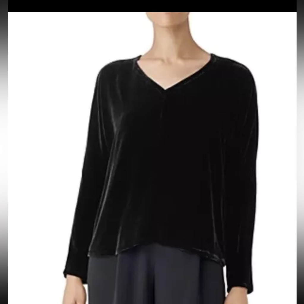 Eileen Fisher Black Velvet Vneck~Dolman Sleeve~Size M Nwt $278